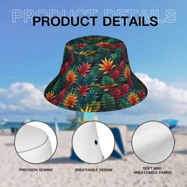 Tropical Pattern Double-Sided Unisex Polyester Bucket Hat