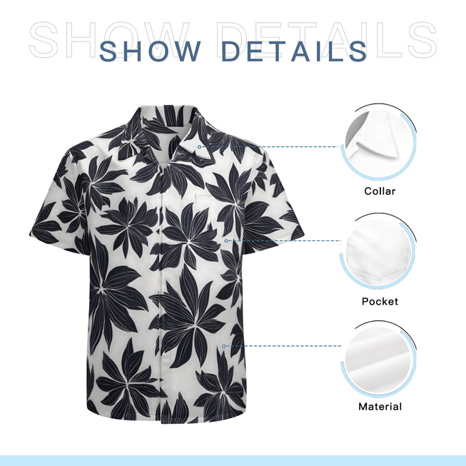 Black Floral Shapes Men's Casual Short-Sleeved Shirt