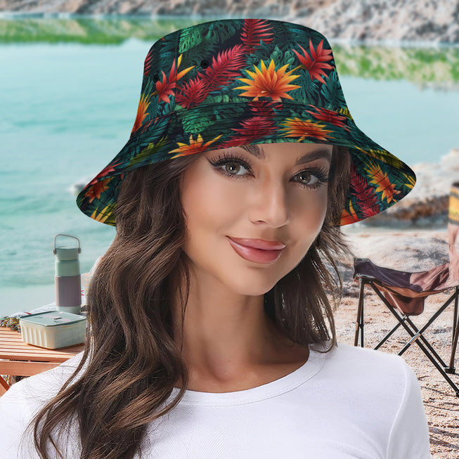 Tropical Pattern Double-Sided Unisex Polyester Bucket Hat