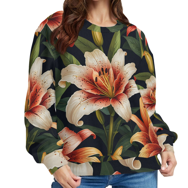 Lily Flower Pattern Crew Neck Sweater