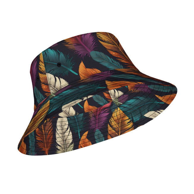 Elegant Feathers Double-Sided Unisex Polyester Bucket Hat