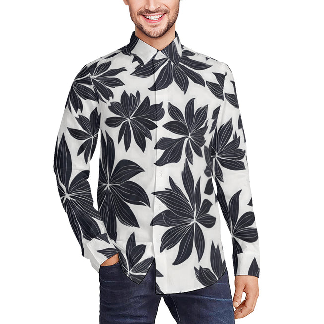 Black Floral Shapes Men's Classic Long-Sleeved Shirt