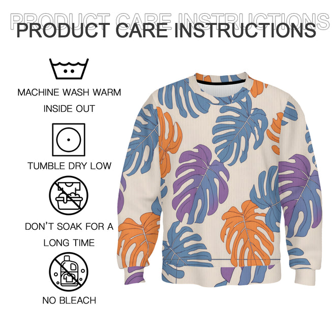 Bold Tropical Leaf Pattern Crew Neck Sweater