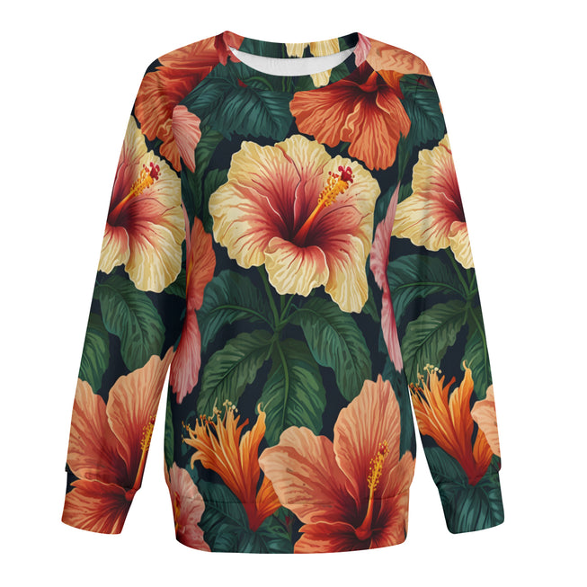 Hibiscus Tropical Pattern Women's Raglan Long Sleeved Sweatshirt