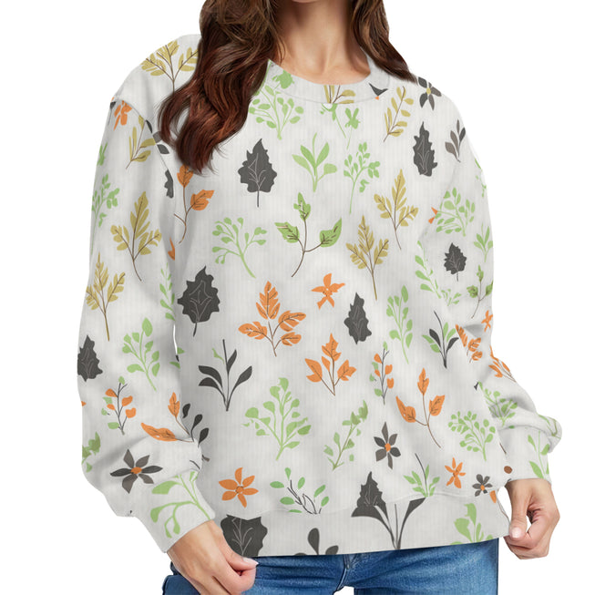 Green and Black Floral Crew Neck Sweater