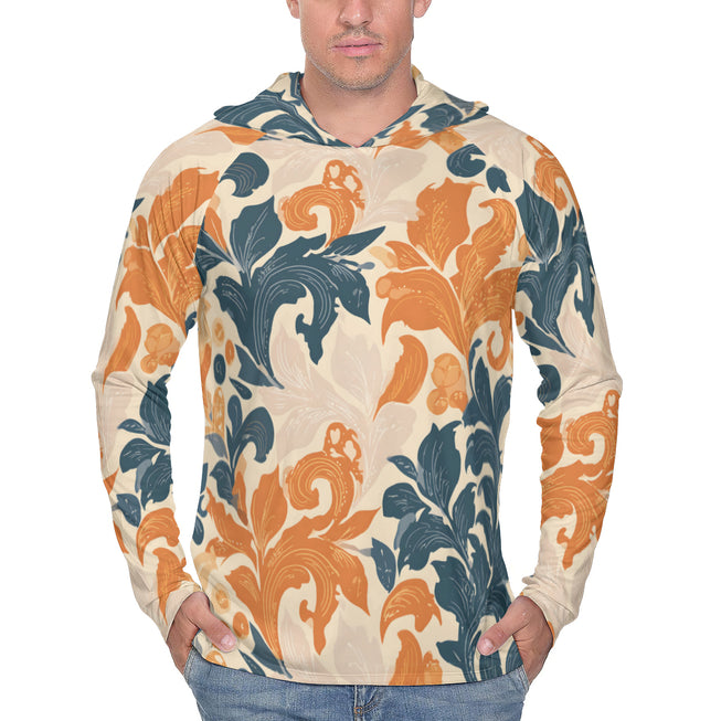 Orange Floral Men's Sun Protection Long Sleeve Hoodie