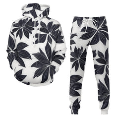 Black Floral Shapes Men's Adult Hoodie Set