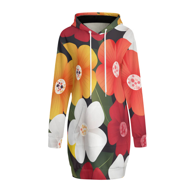 Floral Pattern Women Long Sleeve Casual Hoodie Sweatshirt Dress