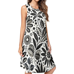 Black Floral Shapes Women's Casual Dress