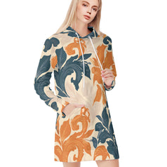 Orange Floral Women Long Sleeve Casual Hoodie Sweatshirt Dress