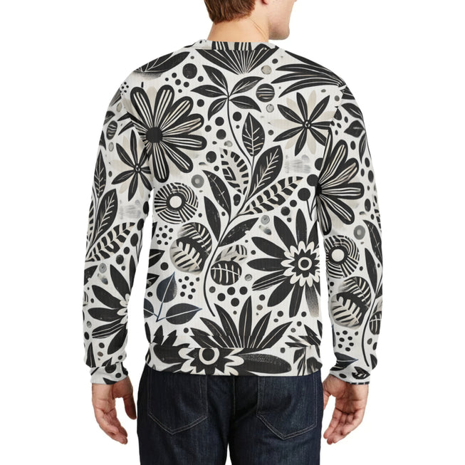 Black Floral Shapes Crew Neck Sweater