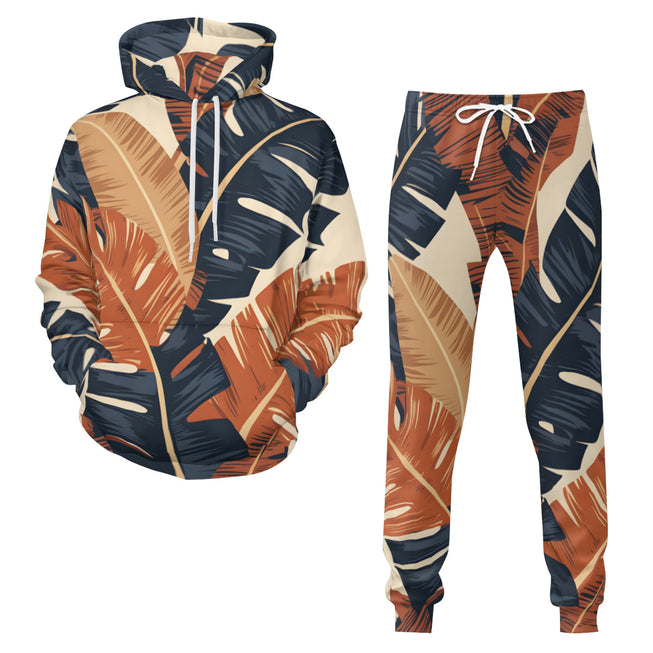 Tropical Leaves Pattern Men's Adult Hoodie Set