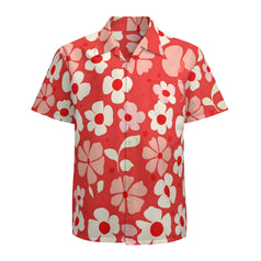 Red Floral Man's Casual Short-Sleeved Shirt.