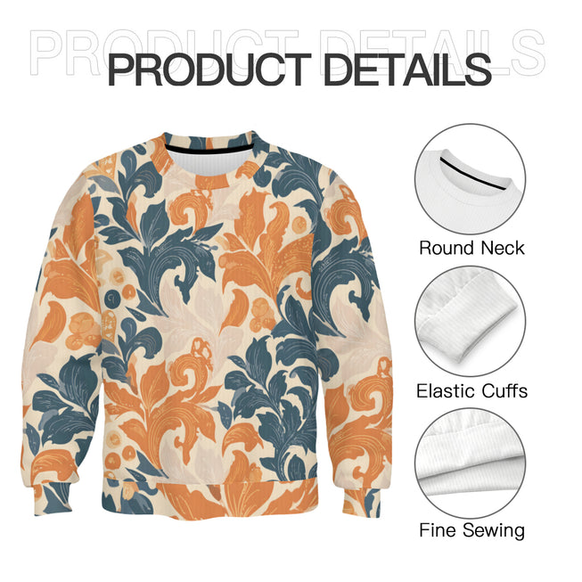 Orange Floral Crew Neck Sweater