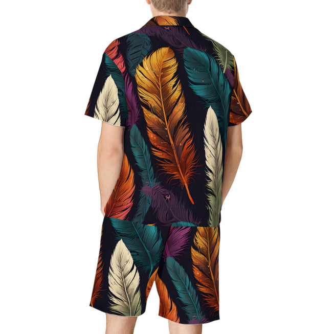 Elegant Feathers Men's Shirt And Short Set