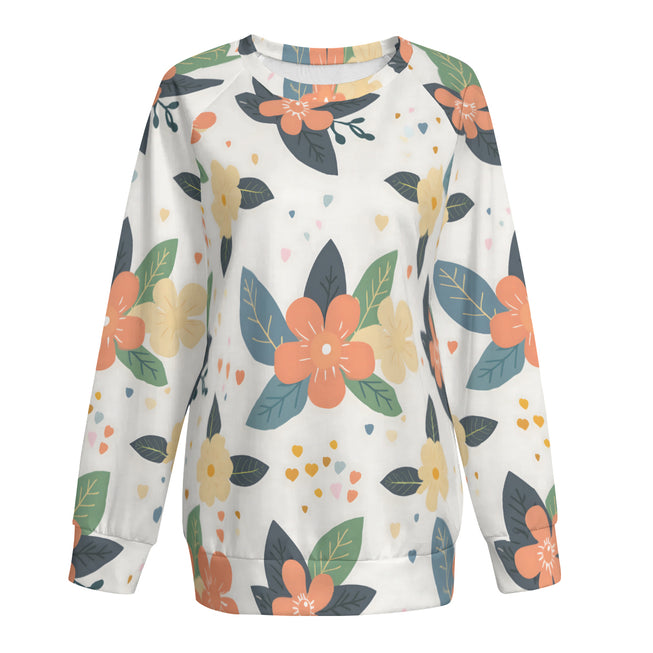 Firefly Floral Seamless Pattern  Women's Raglan Long Sleeved Sweatshirt