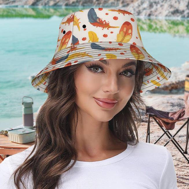 Vibrant Feathers Double-Sided Unisex Polyester Bucket Hat