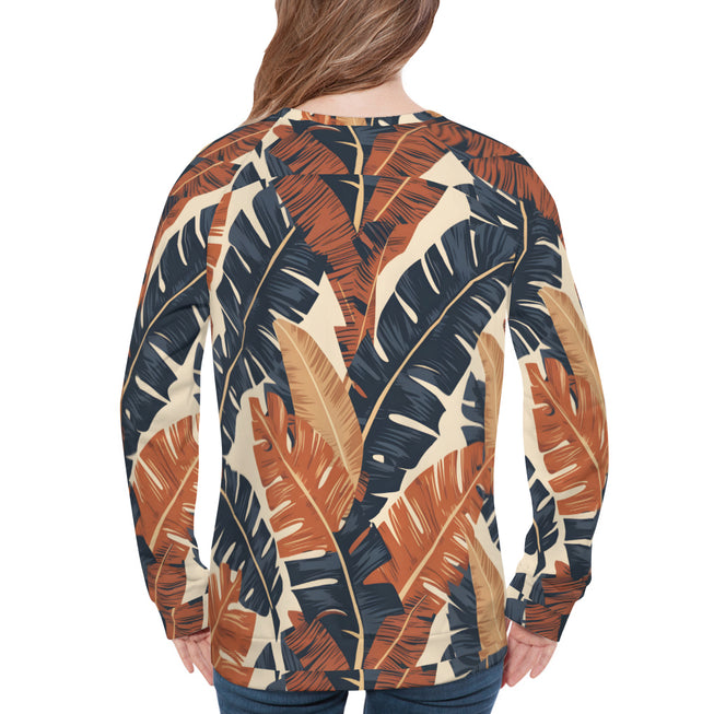 Tropical Leaves Pattern Women's Raglan Long Sleeved Sweatshirt