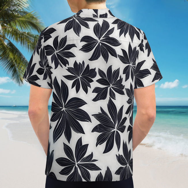 Black Floral Shapes Men's Casual Short-Sleeved Shirt