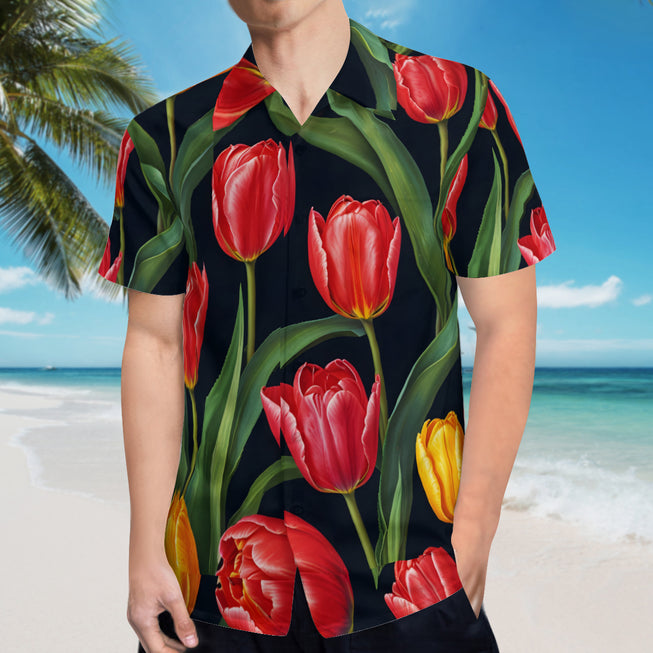 Tulip Pattern Men's Casual Short-Sleeved Shirt