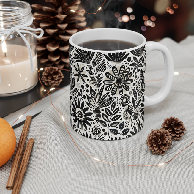 Black And White Flower Pattern Mug 11oz