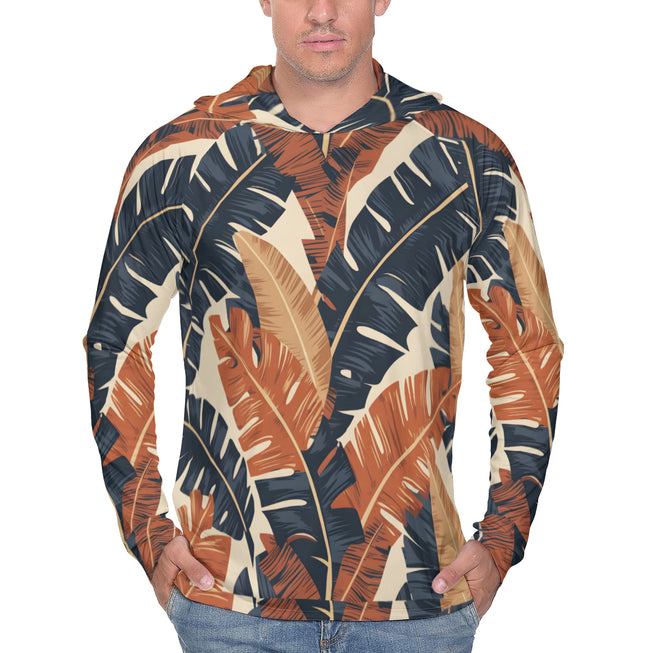 Tropical Leaves Pattern Men's Sun Protection Long Sleeve Hoodie