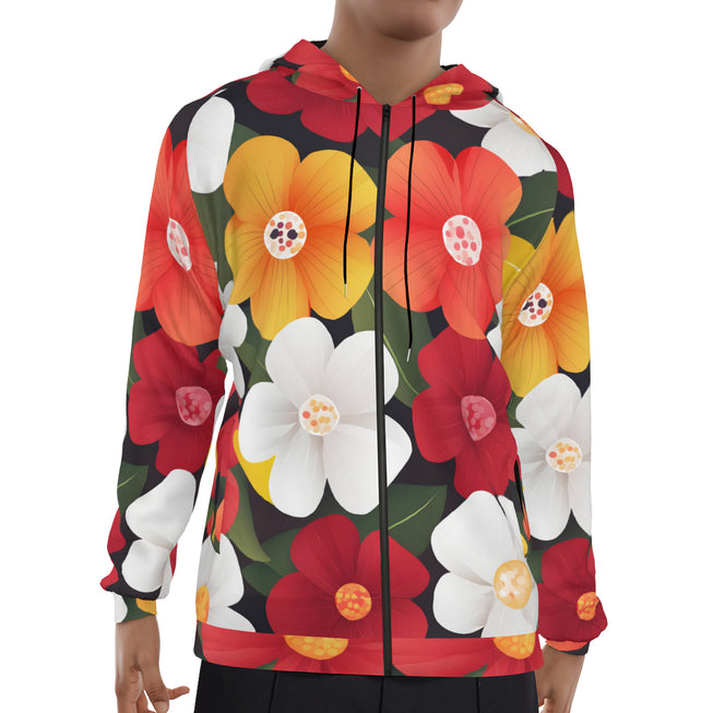 Floral Pattern Men's Zip Up Hoodie