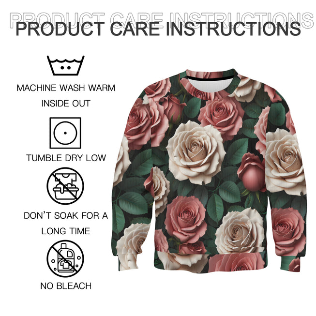 Rose Pattern Crew Neck Sweater