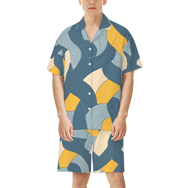 Abstract Orange And Blue Men's Shirt And Short Set