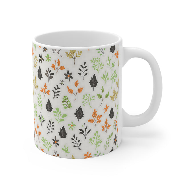 Green Black Floral Pattern Mug 11oz