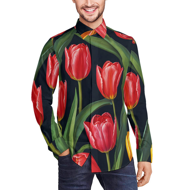 Tulip Pattern Men's Classic Long-Sleeved Shirt