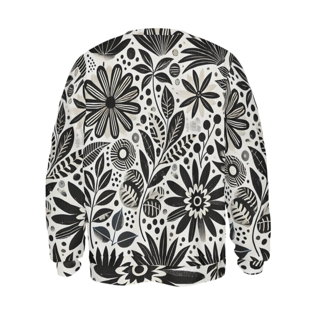 Black Floral Shapes Crew Neck Sweater