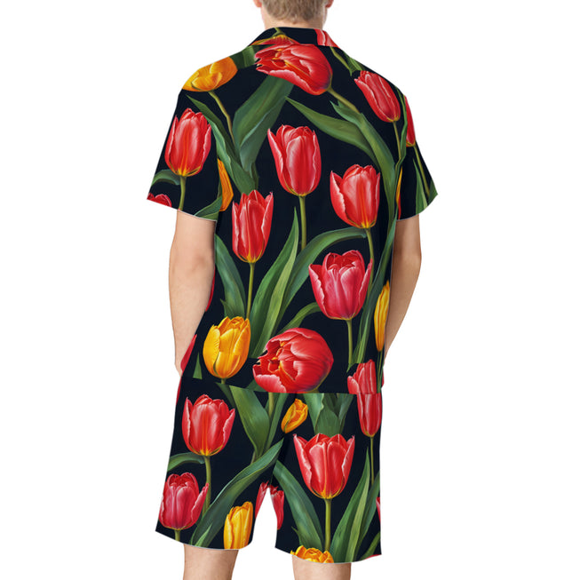 Tulip Pattern Men's Shirt And Short Set