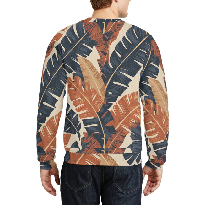 Tropical Leaves Pattern Crew Neck Sweater