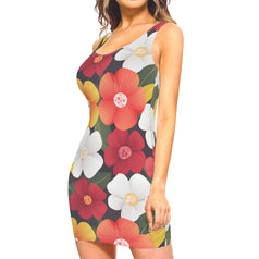 Floral Pattern Sleeveless Slim-Fit Euro-Size Tank Slip Dress