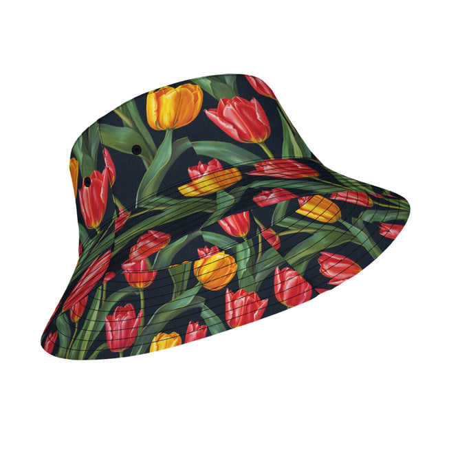 Tulip Pattern Double-Sided Unisex Polyester Bucket Hat