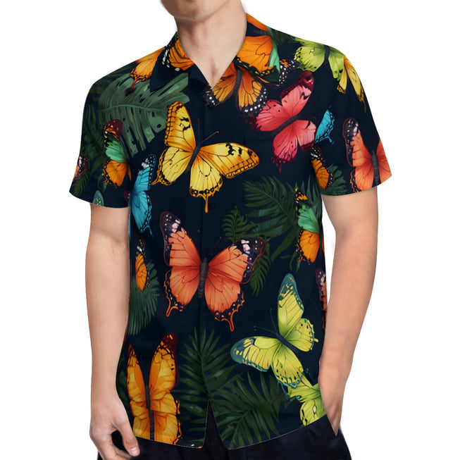 Tropical Butterfly Men's Casual Short-Sleeved Shirt