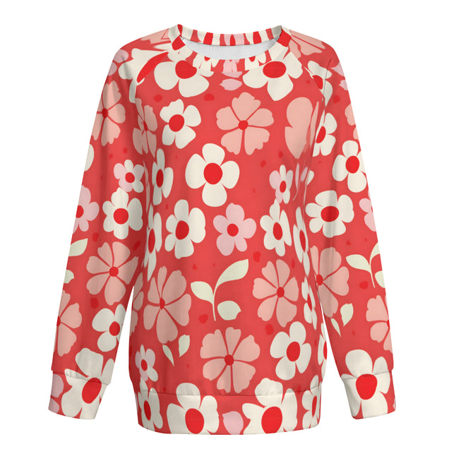 Red Floral Women's Raglan Long Sleeved Sweatshirt