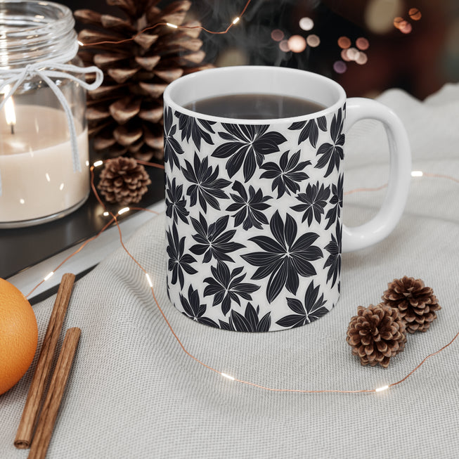 Black Leaf Pattern Mug 11oz