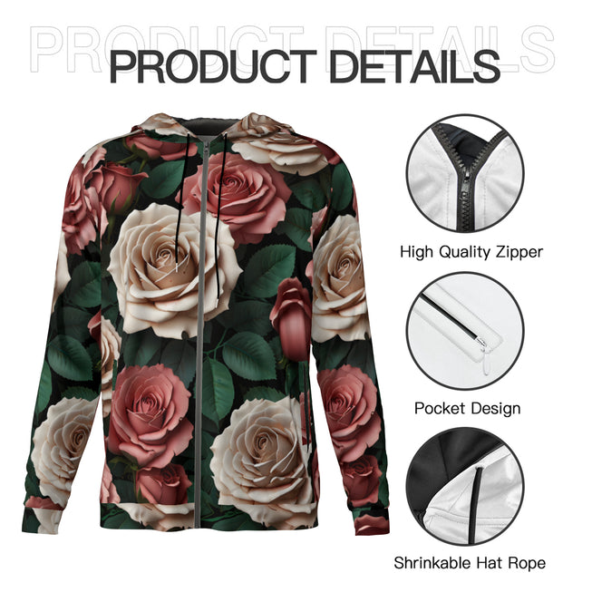 Rose Pattern Men's Zip Up Hoodie