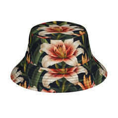 Lily Flower Pattern Double-Sided Unisex Polyester Bucket Hat