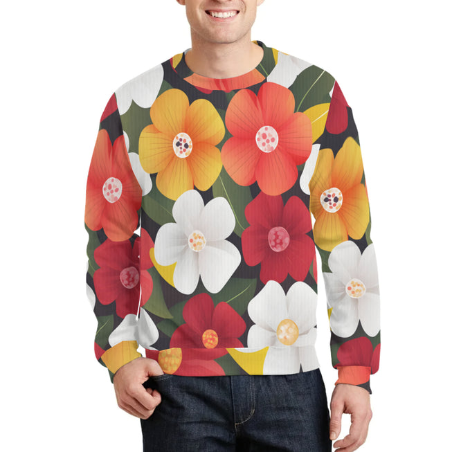 Floral Pattern Crew Neck Sweater