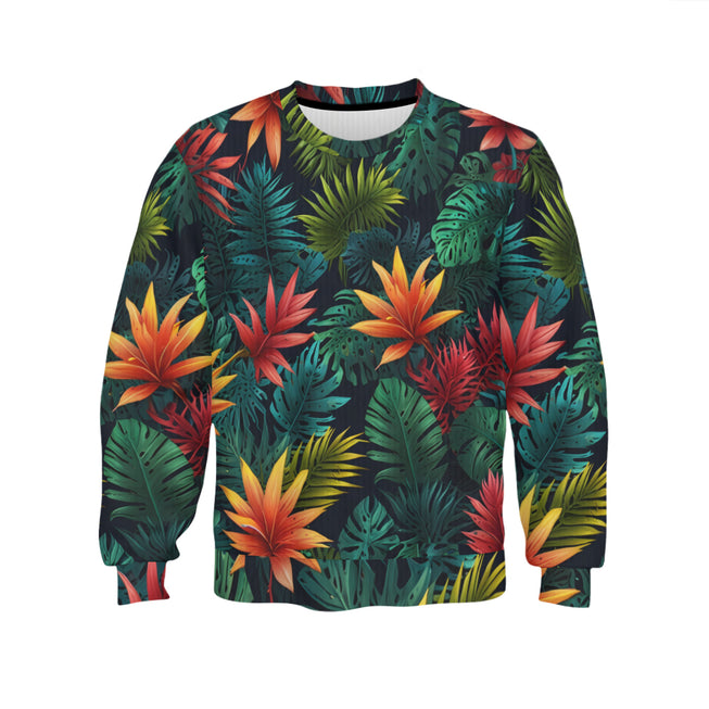 Tropical Pattern Crew Neck Sweater