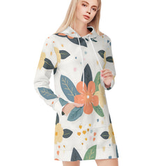 Firefly Floral Seamless Pattern Women Long Sleeve Casual Hoodie Sweatshirt Dress