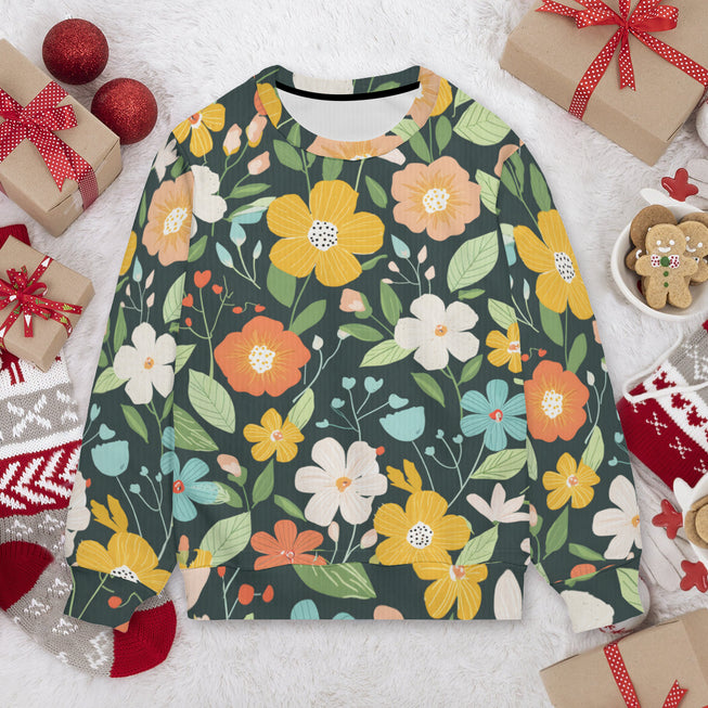 Floral Seamless Pattern Crew Neck Sweater