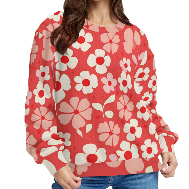 Red Floral Crew Neck Sweater