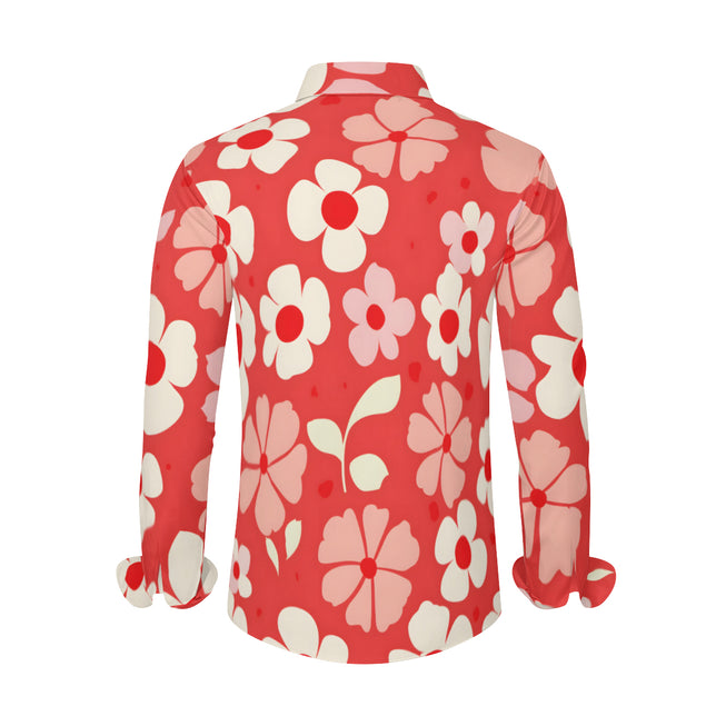 Red Floral Men's Classic Long-Sleeved Shirt