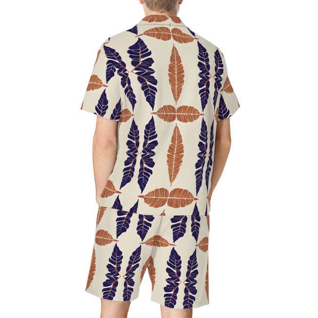 Tropical Leaf Men's Shirt And Short Set