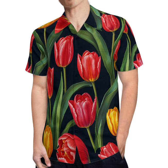 Tulip Pattern Men's Casual Short-Sleeved Shirt