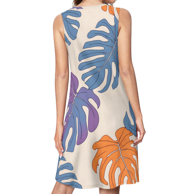 Bold Tropical Leaf Pattern Women's Casual Dress